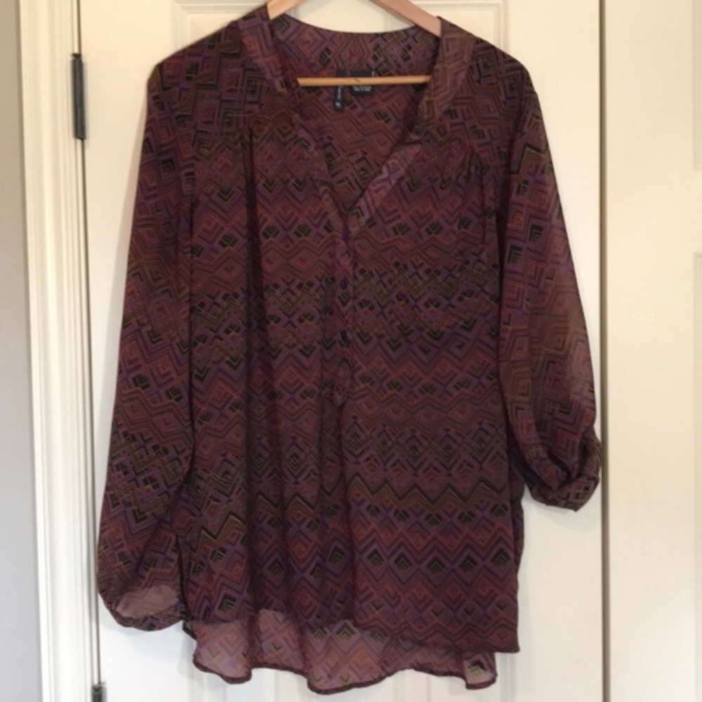 New Direction sheer purple print hi-low tunic